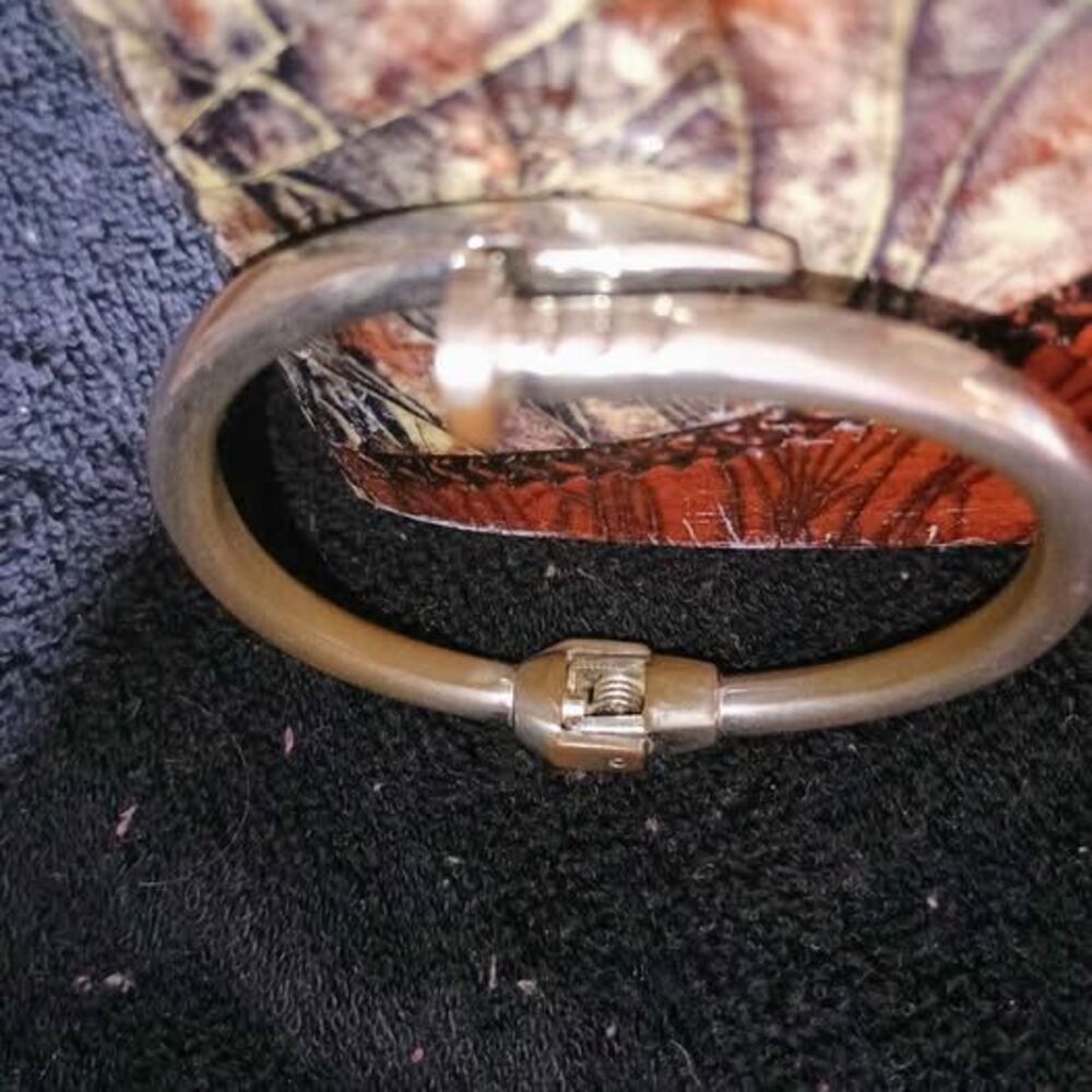Silver Tone Nail Bangle Bracelet
